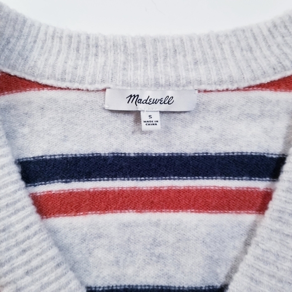 MADEWELL Striped Westgate V-Neck Sweater S - Picture 11 of 12